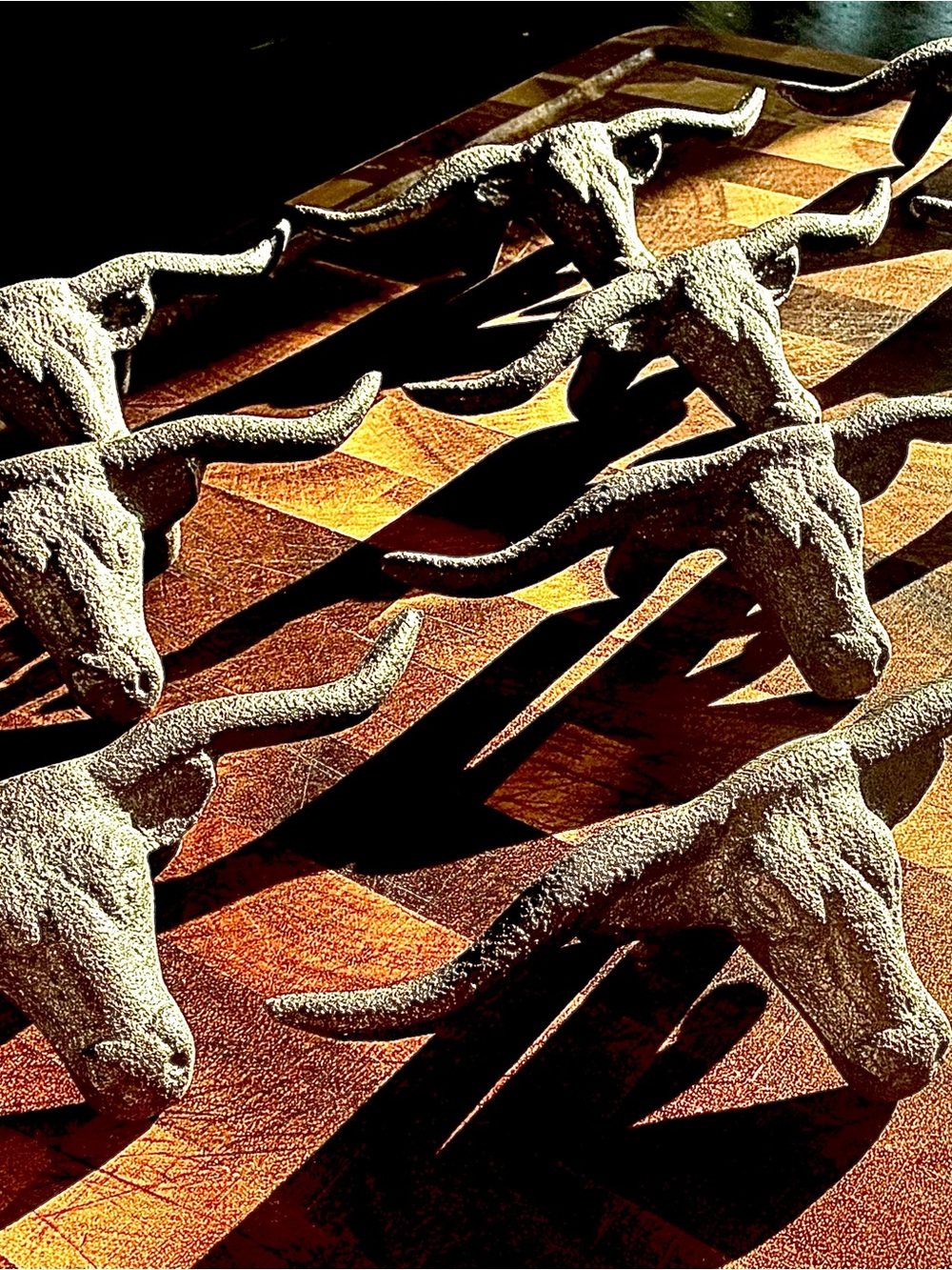 Set of 10 Rustic Heavy Cast Iron Longhorn Steer Drawer Pulls|Antique Pewter